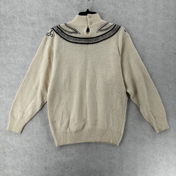 Diffusion Sweater Womens MED Ivory Southwestern Fair Isle Angora Silk Turtleneck - Picture 2 of 14